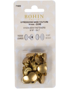 Caixa de 8 botões de pressão sem costura para tecidos pesados 14 mm Bohin - Dourado