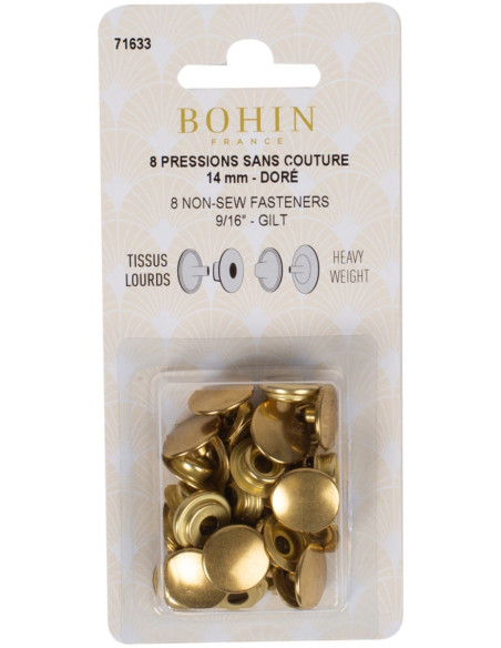 Caixa de 8 botões de pressão sem costura para tecidos pesados 14 mm Bohin - Dourado