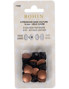 Caixa de 8 botões de pressão sem costura para tecidos pesados 14 mm Bohin - Cobre