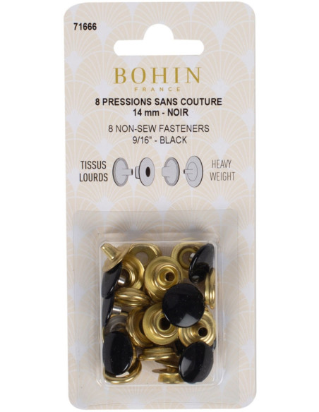Caixa de 8 botões de pressão sem costura para tecidos pesados 14 mm Bohin - Preto
