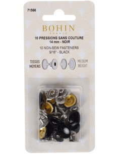 Caixa de 10 botões de pressão sem costura para tecidos médios 14 mm Bohin - Preto