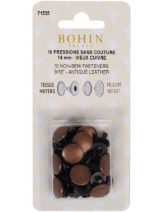 Caixa de 10 botões de pressão sem costura para tecidos médios 14 mm Bohin - Cobre