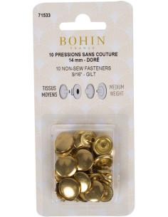 Caixa de 10 botões de pressão sem costura para tecidos médios 14 mm Bohin - Dourado