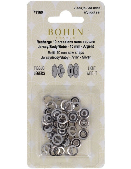 Caixa de 10 molas sem costura jersey garras em calota 10 mm Bohin - Prata