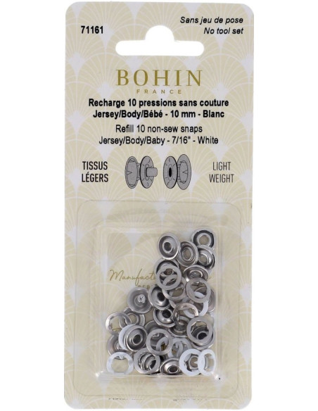 Caixa de 10 botões de pressão sem costura jersey com garras em calota 10 mm Bohin - Branco
