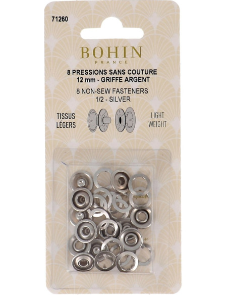 Caixa de 8 molas sem costura jersey garras em calota 12 mm Bohin - Prata