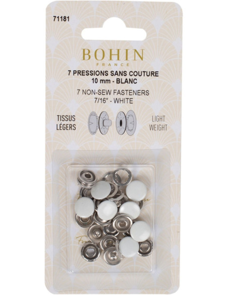 Caixa de 7 botões de pressão sem costura jersey 10 mm Bohin - Branco