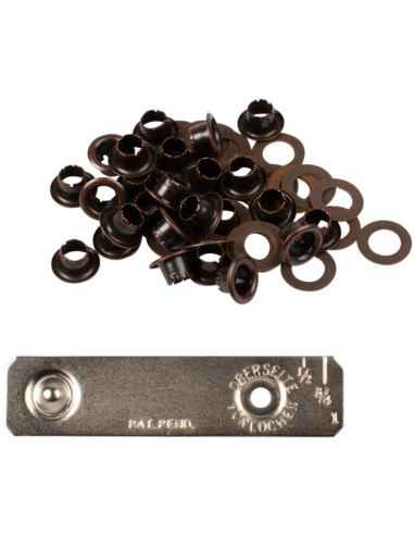 Caixa com 25 ilhós de 4 mm com arruelas e conjunto de aplicação Bohin - Bronze