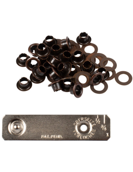 Caixa com 25 ilhós de 4 mm com arruelas e conjunto de aplicação Bohin - Bronze