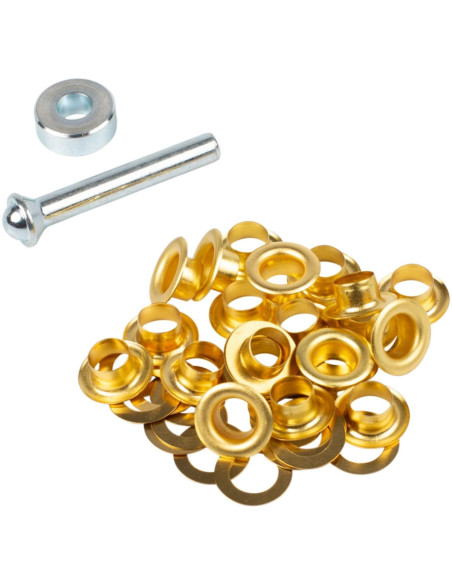 Caixa com 20 ilhós de 8 mm com arruelas e conjunto de aplicação Bohin - Dourado