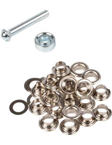 Caixa com 20 ilhós de 8 mm com arruelas e conjunto de aplicação Bohin - Prata