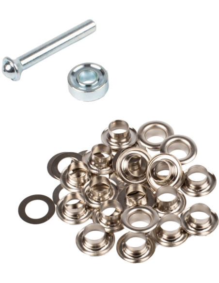 Caixa com 20 ilhós de 8 mm com arruelas e conjunto de aplicação Bohin - Prata