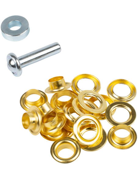 Caixa com 10 ilhós de 11 mm com arruelas e conjunto de aplicação Bohin - Dourado
