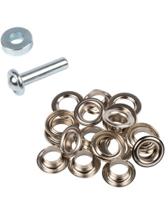 Caixa com 10 ilhós de 11 mm com arruelas e conjunto de aplicação Bohin - Prata 2