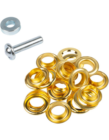 Caixa com 10 ilhós de 14 mm com arruelas e conjunto de aplicação Bohin - Dourado