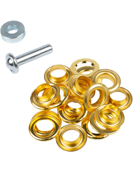 Caixa com 10 ilhós de 14 mm com arruelas e conjunto de aplicação Bohin - Dourado