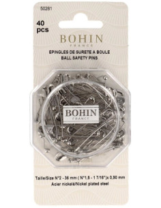 Caixa de 40 alfinetes de segurança com bola 36 mm Bohin