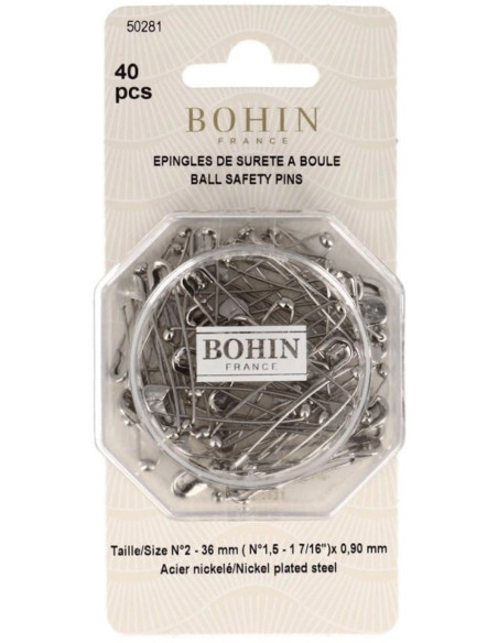 Caixa de 40 alfinetes de segurança com bola 36 mm Bohin