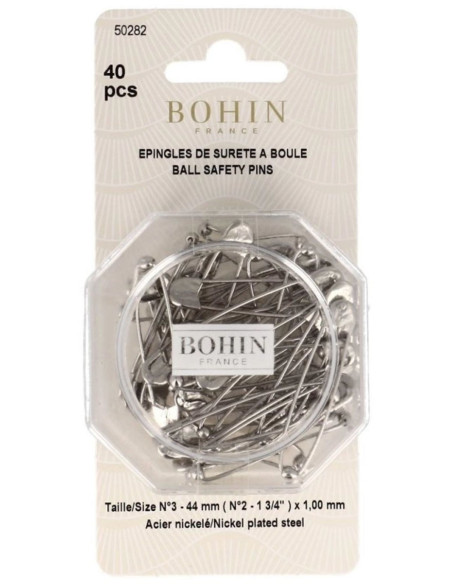 Caixa de 40 alfinetes de segurança com bola 44 mm Bohin