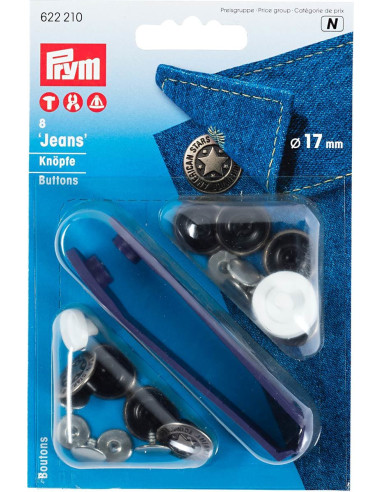 Caixa de 8 botões jeans 17mm