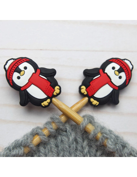 Tampões de malha para agulhas de tricô - Pinguim de inverno