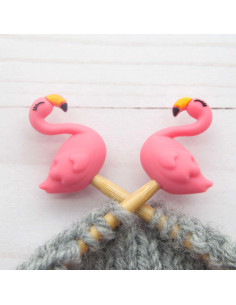 Tampões de malha para agulhas de tricô - Pequeno flamingo rosa