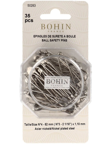 Caixa de 35 alfinetes de segurança com bola 52 mm Bohin