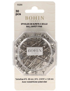 Caixa de 30 alfinetes de segurança com bola 58 mm Bohin
