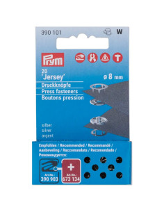 Recarga de 20 botões de pressão jersey 8 mm Prata