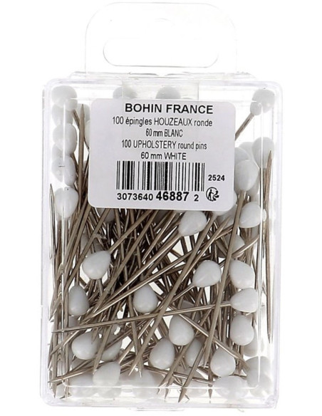 Caixa de 100 alfinetes de tapeceiro forma redonda branca Bohin