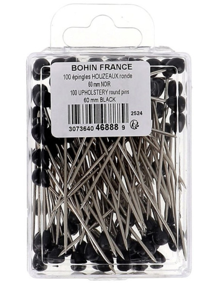 Caixa de 100 alfinetes de tapeceiro forma redonda preta Bohin