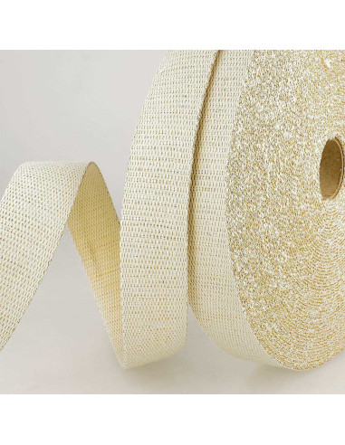 Alça de bolsa lurex - Cru e dourado