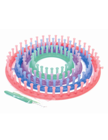 Conjunto de 4 teares circulares + gancho + agulha
