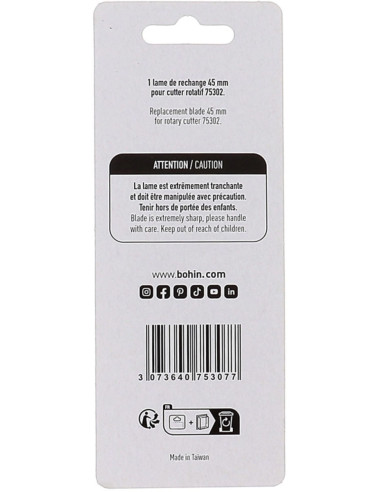 1 lâmina de reposição para cortador rotativo Bohin - 45 mm