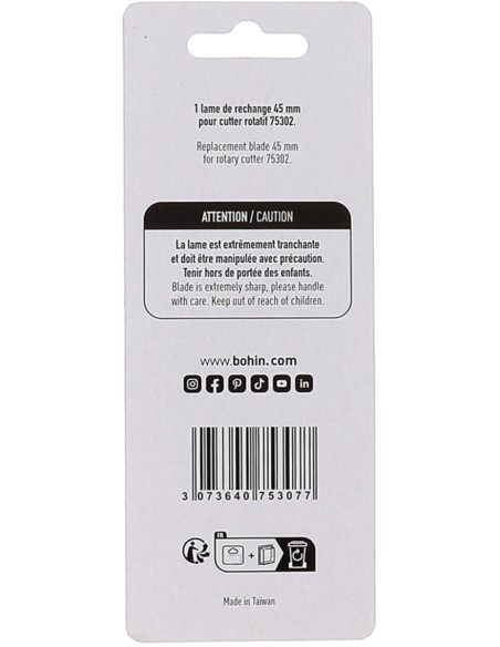 1 lâmina de reposição para cortador rotativo Bohin - 45 mm