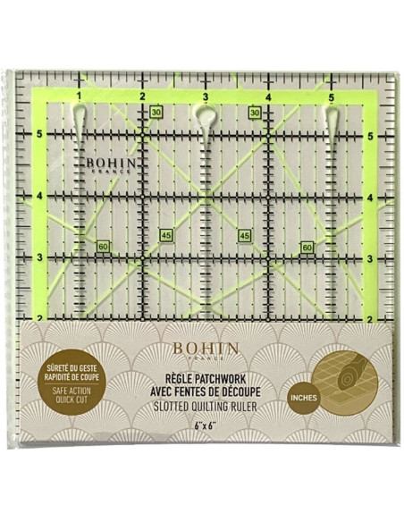 Régua de patchwork com fendas de corte Bohin 6 x 6 polegadas