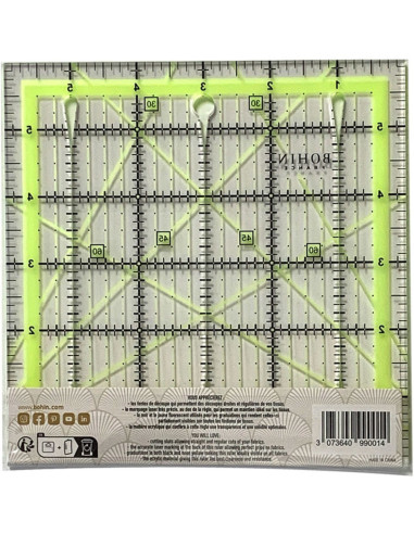 Régua de patchwork com fendas de corte Bohin 6 x 6 polegadas