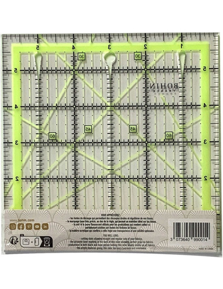 Régua de patchwork com fendas de corte Bohin 6 x 6 polegadas