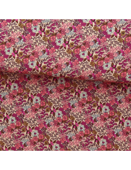 Tecido de viscose fantasia - Souzza rosa e pêssego