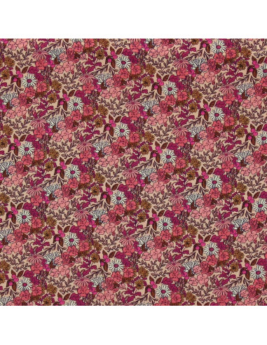 Tecido de viscose fantasia - Souzza rosa e pêssego