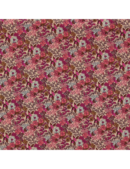 Tecido de viscose fantasia - Souzza rosa e pêssego