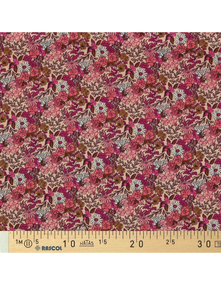Tecido de viscose fantasia - Souzza rosa e pêssego