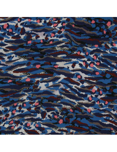 Tecido de viscose fantasia - Bengal azul e coral