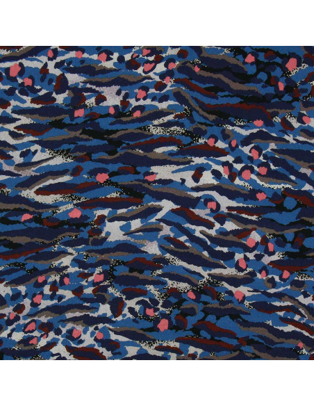 Tecido de viscose fantasia - Bengal azul e coral