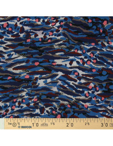 Tecido de viscose fantasia - Bengal azul e coral