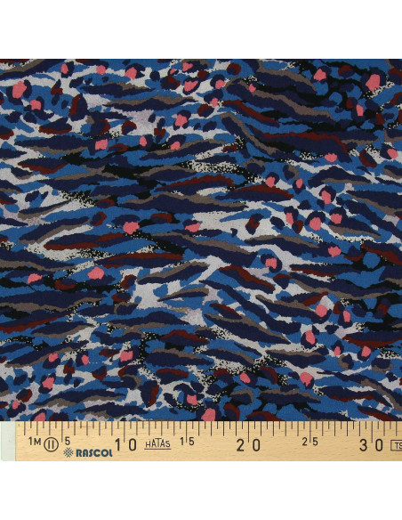 Tecido de viscose fantasia - Bengal azul e coral