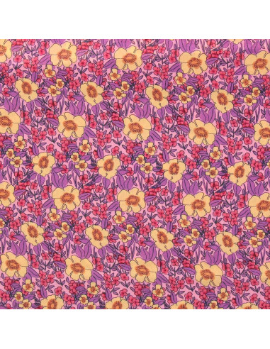 Tecido viscose fantasia - Julissa roxo e laranja