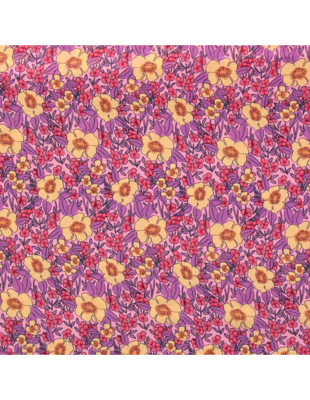 Tecido viscose fantasia - Julissa roxo e laranja