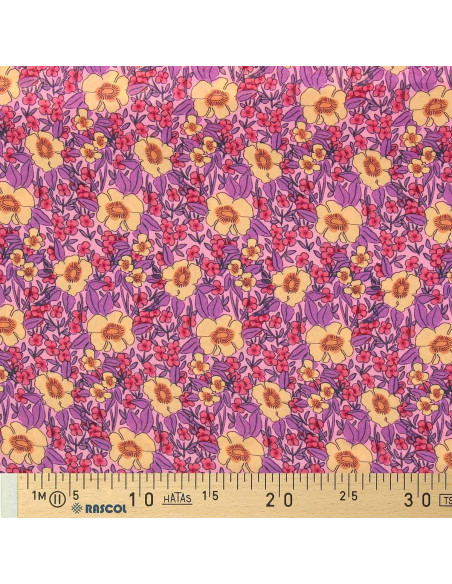 Tecido viscose fantasia - Julissa roxo e laranja