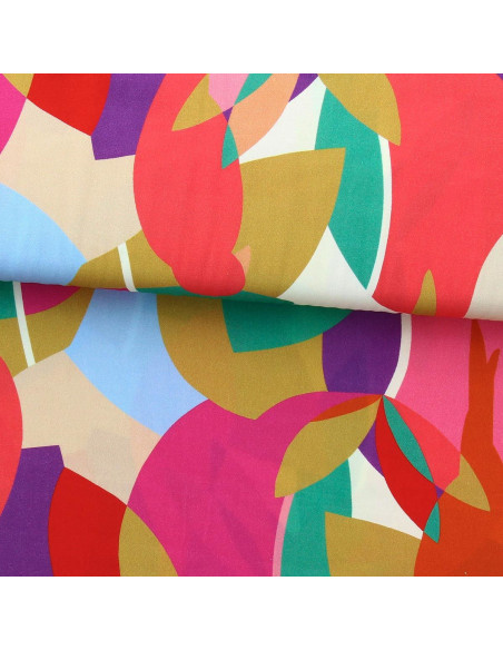 Tecido viscose fantasia - Paradiz laranja e rosa
